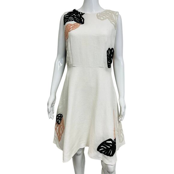 HUGO BOSS Ivory Leaf DYFERA Embroidered Sleeveless Knee Length A-Line Dress 8 - Picture 1 of 3